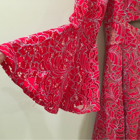 BCBGMAXAZRIA BCBG Marybeth Lace Overlay Cut-Out Fit&flare Dress red Size 2 - Picture 7 of 11